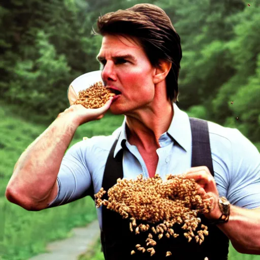 Prompt: Tom Cruise eating a bowl of bees