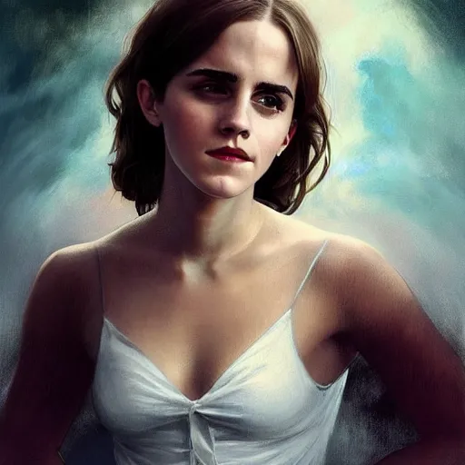 Image similar to A beautiful portrait of Very funny actress Emma Watson looking like an old monkey, Emma Watson actress blended monkey face, like , powerful , magic, thunders, dramatic lighting, intricate, wild, highly detailed, digital painting, artstation, concept art, smooth, sharp focus, illustration, art by artgerm and greg rutkowski and alphonse mucha, footage