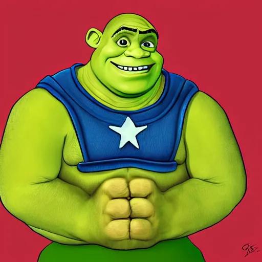 Prompt: digital painting of Shrek as Captain America