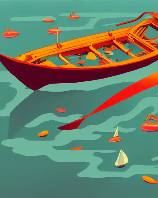 Image similar to a painting of a boat in a body of water, computer graphics by andre pijet, behance contest winner, pop surrealism, 2 d game art, digital illustration, outrun