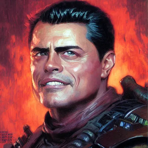 Prompt: Peña Nieto Doom Slayer Portrait by gaston bussiere, craig mullins, Simon Bisley