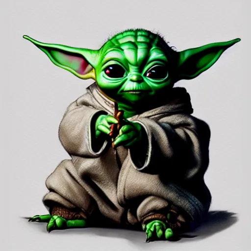 Prompt: illustration baby yoda sitting, by masamune shirow and greg rutkowski, character art, sharp focus, highly detailed, artstation