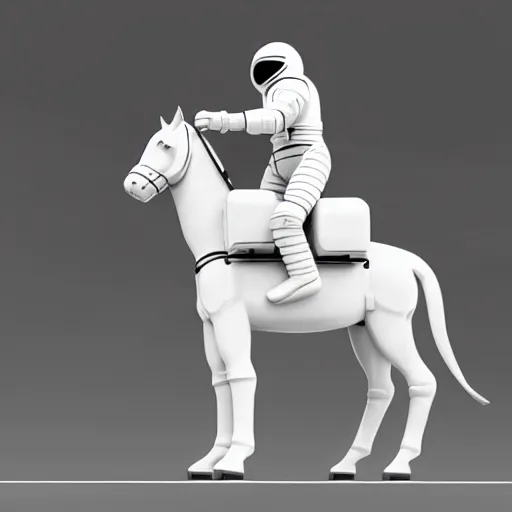 Image similar to an astronaut standing on the ground and a small trippy aggressive centaur standing on that poor standing on all - fours astronaut, trying to ride it the horse is on his shoulders minimalist style, 3 d render, isometry