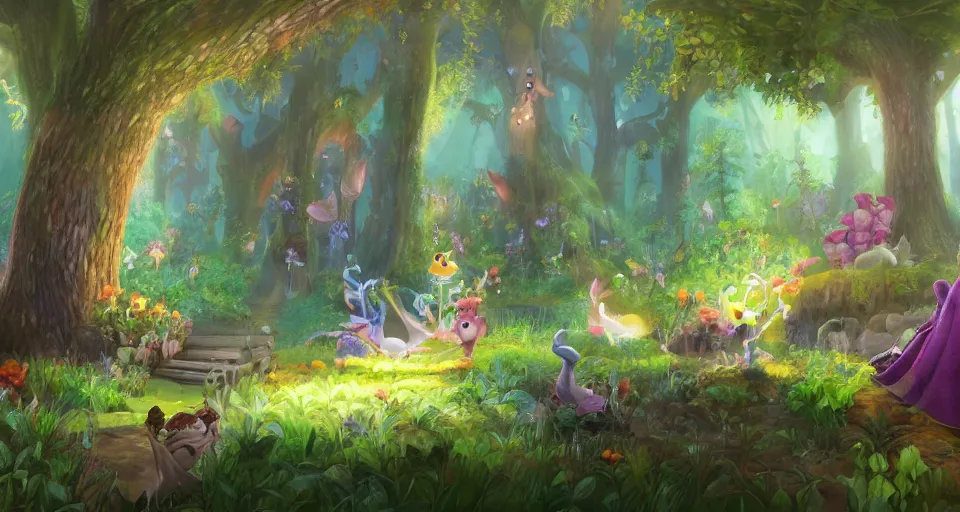 Image similar to Enchanted and magic forest, by Pixar Concept Artists