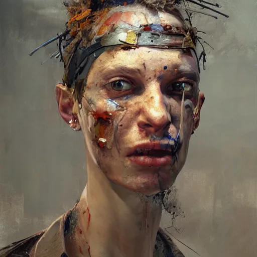 Prompt: a portrait oil painting by adrian ghenie and enki bilal, intricate detailed study of a nightmarish face : : ultra - detailed technical precision : : high definition 3 d render, unreal engine, hi - res textures