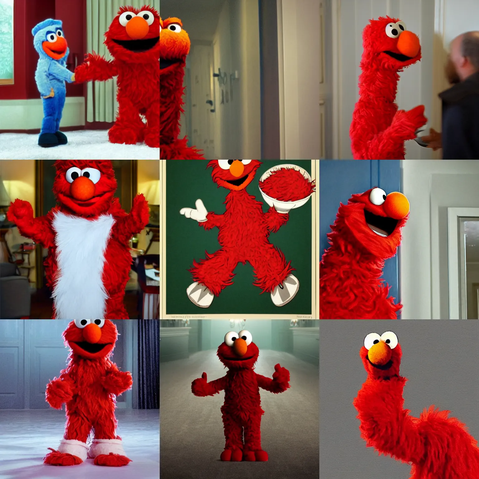 Prompt: here is elmo in the shining mo vie