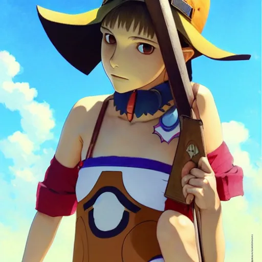 Image similar to beautiful boyish natalie portman gravure model in majora's mask, wearing wooden mask and baseball cap and leotard, street wear with subtle mayan patterns, aztec bathing suit, gapmoe yandere grimdark, trending on pixiv fanbox, painted by greg rutkowski makoto shinkai takashi takeuchi studio ghibli, akihiko yoshida