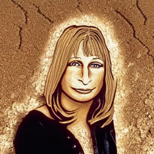 Image similar to barbara streisand made of sand, as sandman