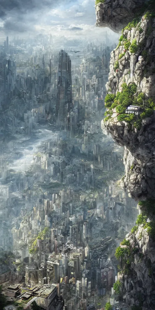 a painting of a city built into the side of a cliff, a | Stable ...