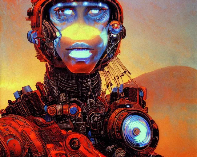 Prompt: portrait of a cyborg ermine, cinematic light, backlight, red sky blue, mist, by mikhail vrubel, by philippe druillet, by wlop, by peter elson, by gerald brom, muted colors, ( extreme detail ), trending on artstation, 8 k