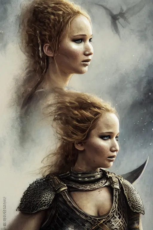 Prompt: jennifer lawrence, legendary warrior, heroic fighter, lord of the rings, tattoos, decorative ornaments, battle armor, omar ortiz, carl spitzweg, ismail inceoglu, vdragan bibin, hans thoma, greg rutkowski, alexandros pyromallis, perfect face, sharply detailed, centered, rule of thirds, realistic shading, photorealism