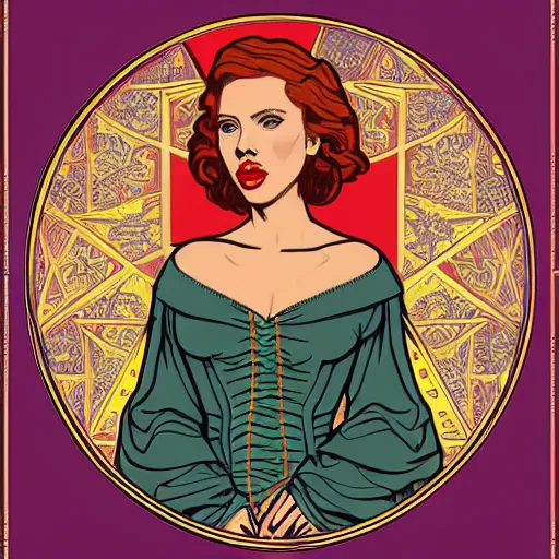 Image similar to Scarlett Johansson in a renaissance dress, tarot card, highyl detailed, 4k, digital art by Kilian Eng