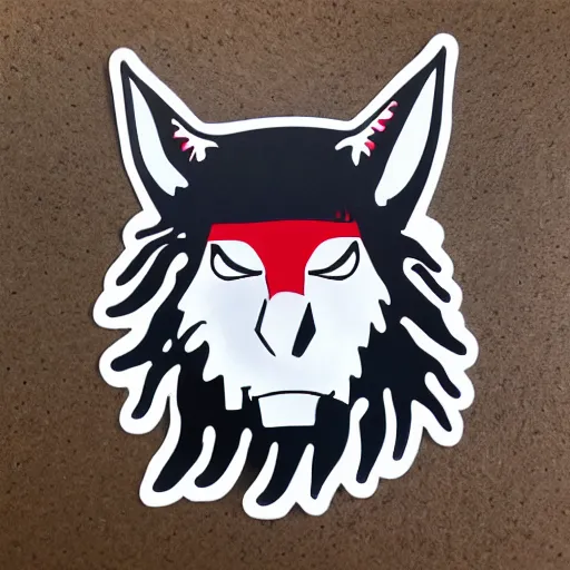 Image similar to die cut sticker, princess mononoke mask, splatter paint