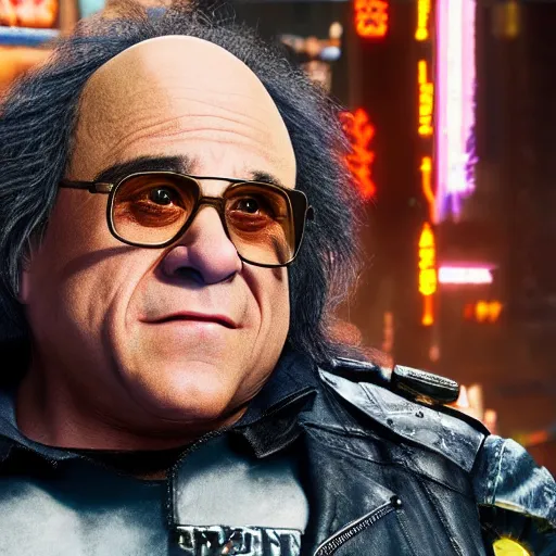 Image similar to Danny devito as character in cyberpunk 2077