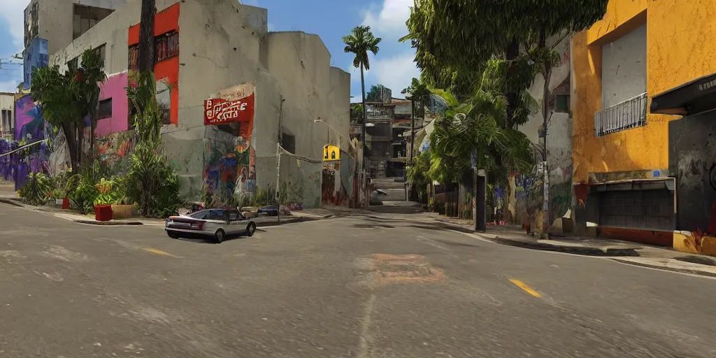 Image similar to zona 1 in guatemala city if it was a game like grand theft auto v first person view, with realistic visuals and award winning gameplay, graffitis