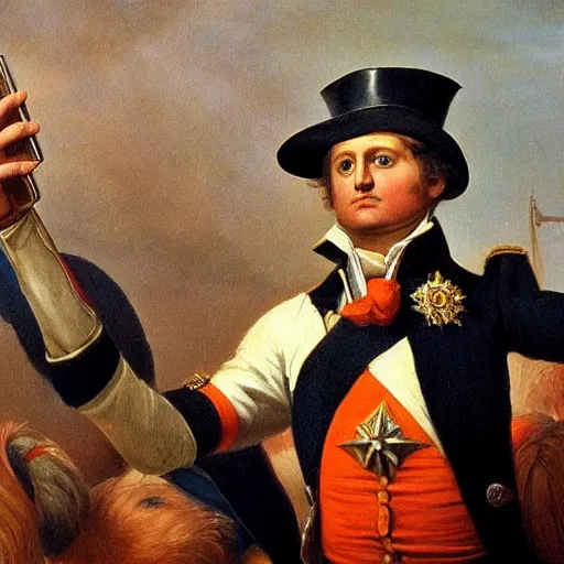 Prompt: napoleon taking a selfie at waterloo, realistic, nikon