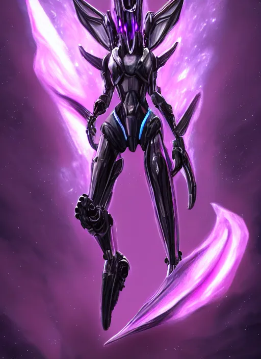 Image similar to cinematic goddess body shot, galactic sized beautiful stunning hot anthropomorphic robot mecha female dragon, sleek dragon head, metal ears, led purple eyes, smooth fuschia skin, smooth silver armor, floating in space, epic proportions, epic size, epic detail, furry art, dragon art, giantess art, warframe fanart, furaffinity, octane