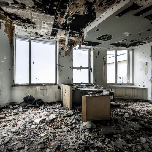 Image similar to a photo of an abandoned, dilapidated office of the company techcrunch, 4 k, high resolution, canon dslr