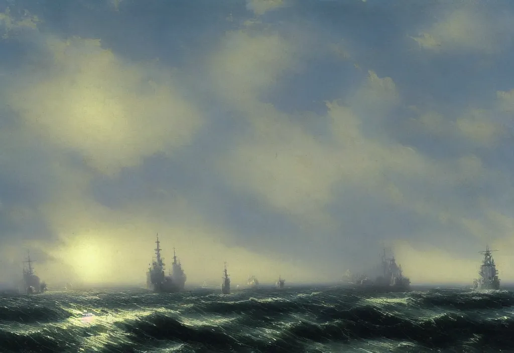 Prompt: us navy ships naval fleet by ivan aivazovsky