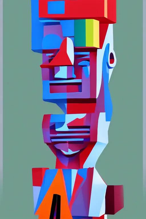 Image similar to cubist moai statue cutout digital illustration cartoon colorful beeple