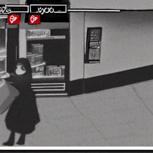 Prompt: CCTV footage of hasbulla robbing a convenience store