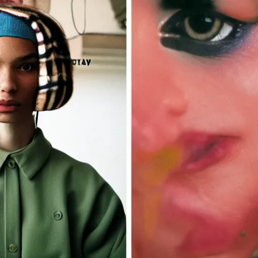 Image similar to realistic photoshooting for a new balenciaga lookbook, color film photography, portrait of a beautiful woman, by photo in style of tyler mitchell, wes anderson, julia hetta, tim walker, petra collins, 3 5 mm,