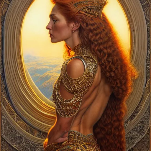 Image similar to highly detailed portrait of a majestic lioness queen in the form of a beautiful woman. d & d. art by donato giancola, arthur adams, anna dittmann, alberto vargas. trending on artstation, intricate details, energetic composition, golden ratio, concept art, illustration, elegant art, global illuminaition