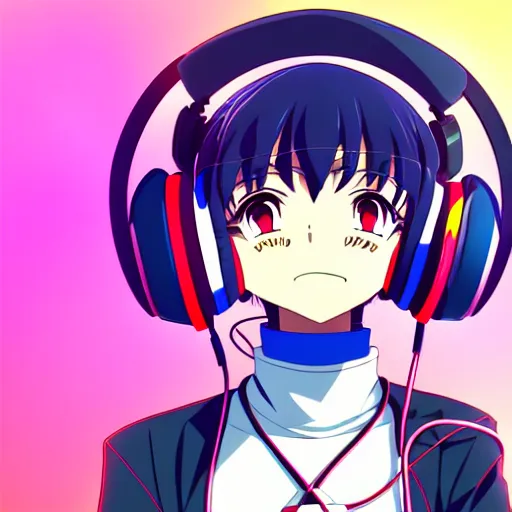 Image similar to An anime character's head wearing retro headphones. 90s anime, Sailor Moon, Neon Genesis, official art, flat cell shading, fantastic screenshot art, trending on artstation, muted nostalgic colors