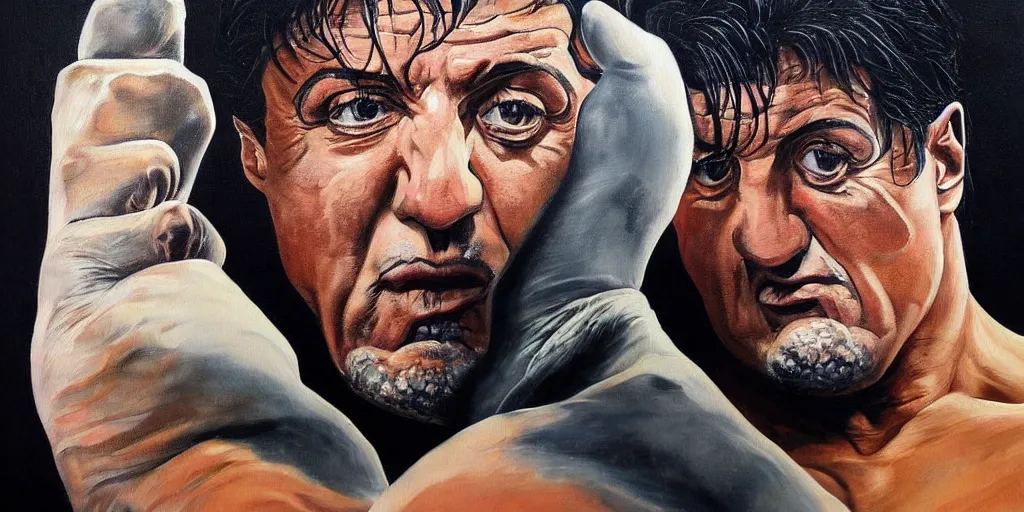 Image similar to a beautiful painting of sylvester stallone by aaron horkey, trending on artstation