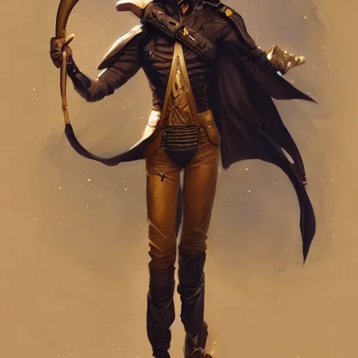 Image similar to Portrait of a fashionable androgynous pirate space captain, dark hair, golden eyes, teasing smile, full body shot, artstation, graphic novel, art by stanley artgerm and greg rutkowski and peter mohrbacher,