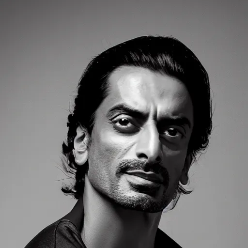 Image similar to portrait of arjun rampal, 1 0 0 mm, studio lighting, realistic