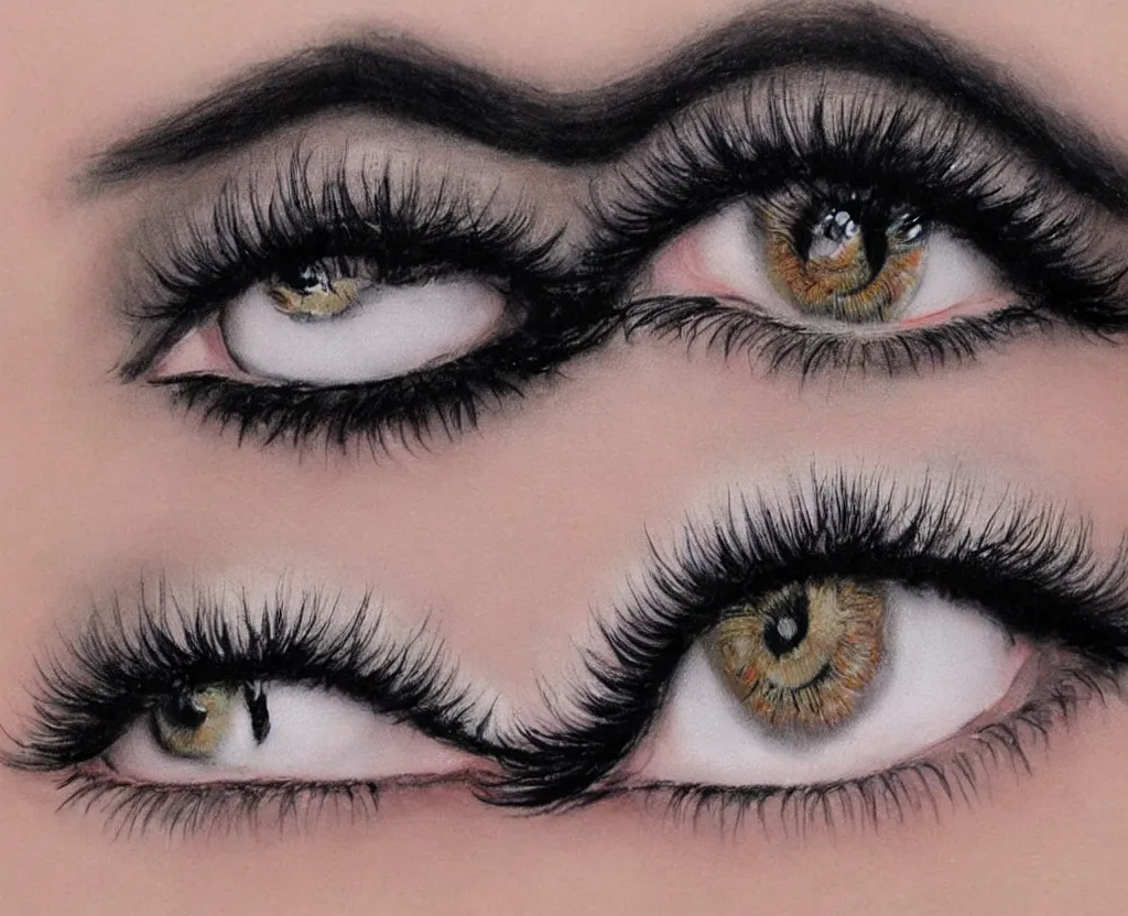 Prompt: realistic and detailed soft airbrush of female eye with eyeliner and long lashes on white background, inspired by 8 0's airbrush illustrations, art by pater sato