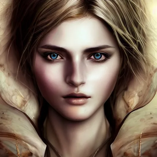 Prompt: incredibly beautiful woman with amazing eyes from another place, intricate, elegant, highly detailed, digital painting, DSLR 8K, biblical art, realism, incomprehensible detail, final fantasy & silent hill aesthetic, photorealistic, hyperrealism, breathtaking, lifelike, created by Razaras & z--ed of deviantart