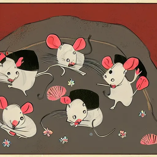 Image similar to a social gathering of gangster mice