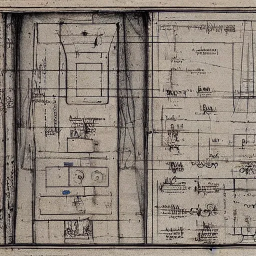 Image similar to blueprint of an iphone by leonardo da vinci