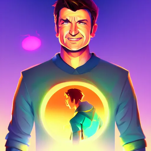 Image similar to nathan fillion radiating a glowing aura stuff loot legends stylized digital illustration video game icon artstation lois van baarle, ilya kuvshinov, rossdraws,