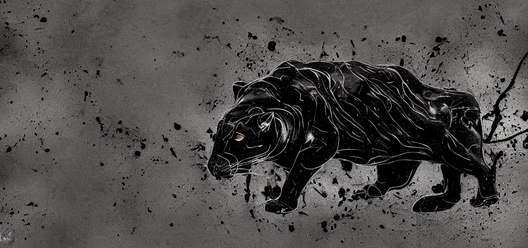 Image similar to the smooth panther, made of tar, sticky, full of tar, covered with tar, dripping tar, dripping tar, splattered tar, sticky tar. concept art, reflections, black goo, animal drawing, digital art, desktop background