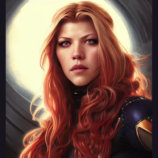 Prompt: beautiful Katheryn Winnick as Spider-Woman, western, closeup, D&D, fantasy, intricate, elegant, highly detailed, digital painting, artstation, concept art, matte, sharp focus, illustration, art by Artgerm and Greg Rutkowski and Alphonse Mucha