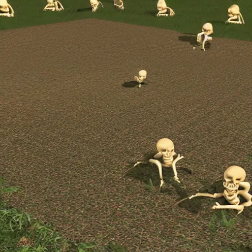 Prompt: skeletons farming chickens