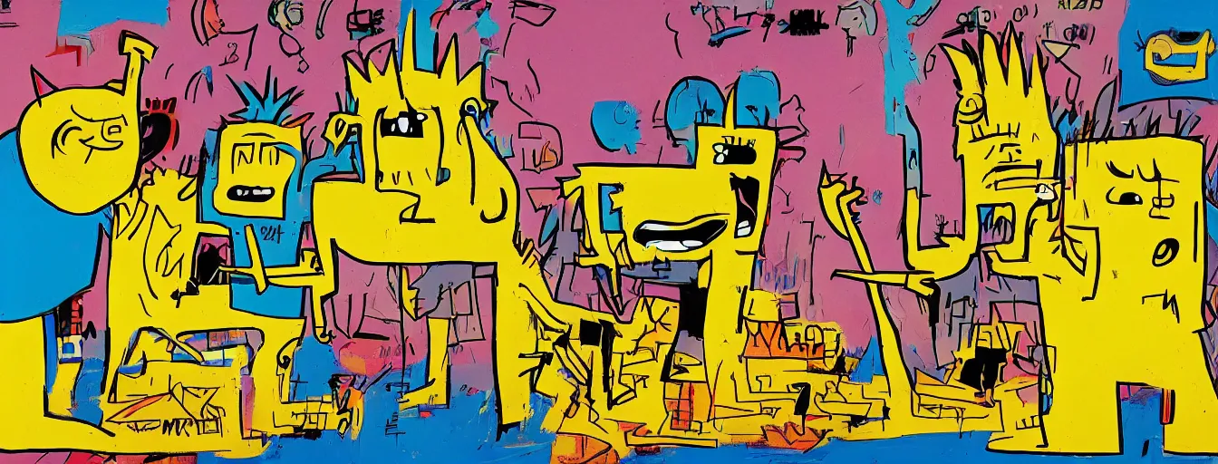 Image similar to jake from adventure time by jean michel basquiat