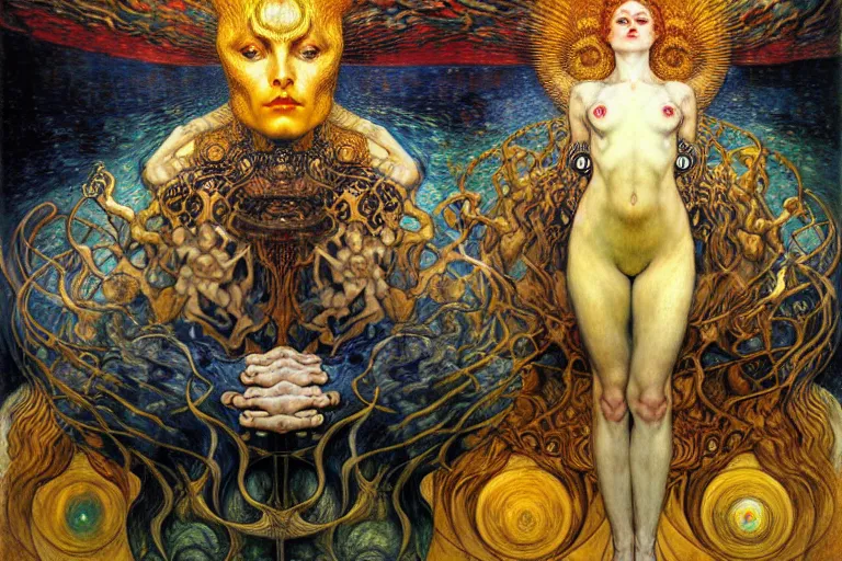 Image similar to Divine Chaos Engine by Karol Bak, Jean Delville, William Blake, Gustav Klimt, and Vincent Van Gogh, symbolist, visionary