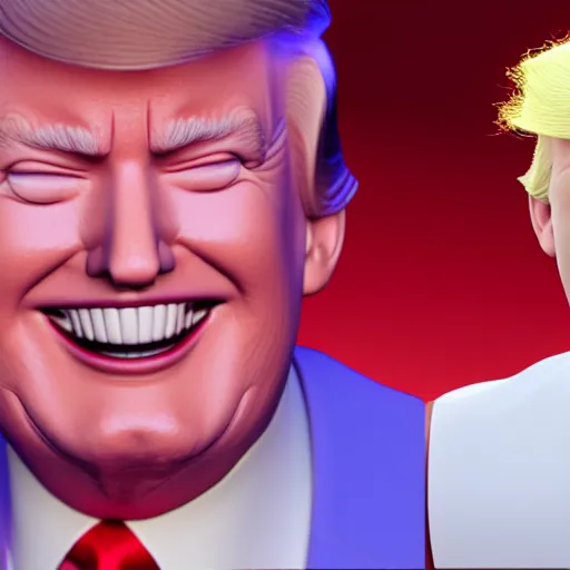 Image similar to donald trump smiling, serene, affable, 3 d render, cgsocitey