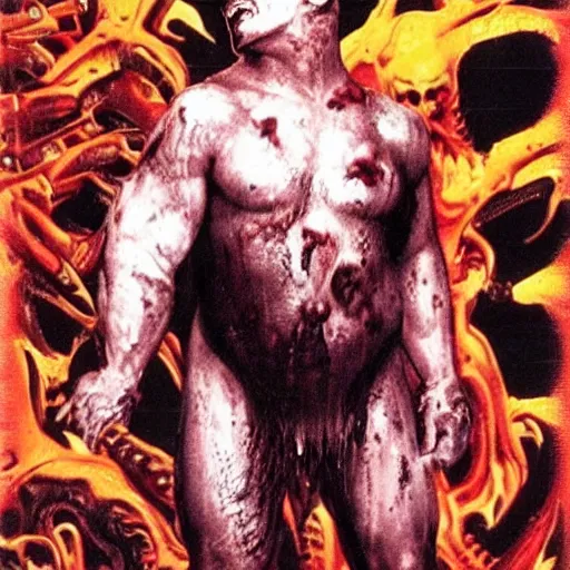 Image similar to big buff grotesque scary fleshy wet, Nemesis from biohazard, movie still iconic