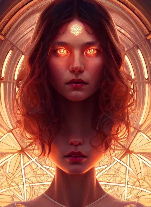 Image similar to symmetry!! portrait of alice jane baxter, glowing lights!! intricate, elegant, highly detailed, digital painting, artstation, concept art, smooth, sharp focus, illustration, art by artgerm and greg rutkowski and alphonse mucha