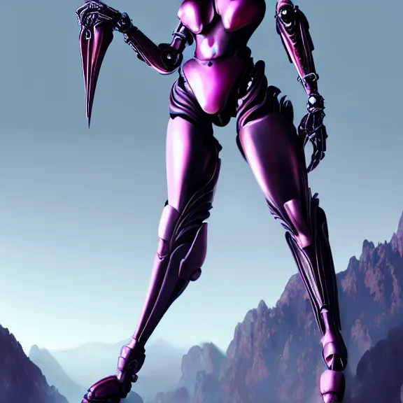 Image similar to extremely detailed giantess shot of a goddess that's a giant beautiful stunning anthropomorphic robot female dragon, standing majestically over mountains, elegant pose, streamlined shiny silver metal armor, fuchsia skin below the armor, sharp metal claws, long elegant tail, detailed warframe fanart, high quality digital art, giantess art, furry art, warframe art, furaffinity, DeviantArt, 8k HD, octane render