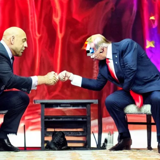 Prompt: joe rogan and donald trump fist bumping, high quality