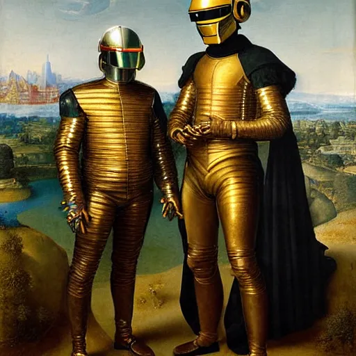 Image similar to renaissance portrait of Daft Punk, masterpiece by Eugene de Blaas
