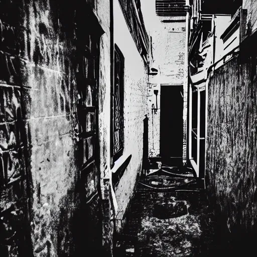 Image similar to creepy monster hiding in alleyway. found footage.