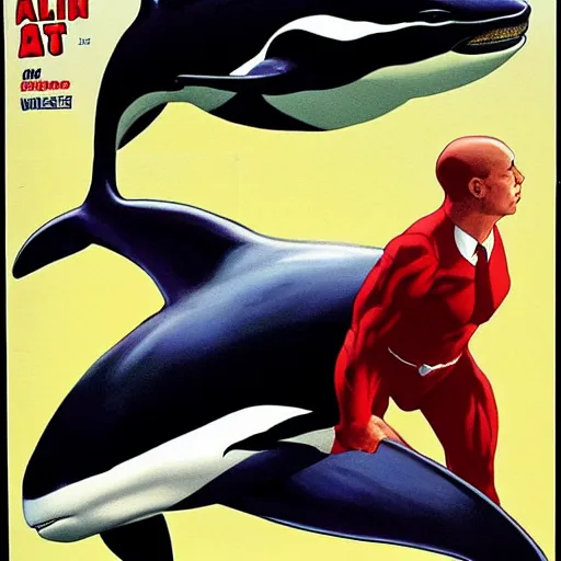 Image similar to comic book cover for'agent 4 7 vs a killer whale ', art by alex ross