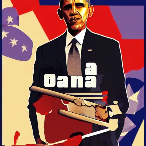 Prompt: Barack Obama with a bat official GTA artwork midshot